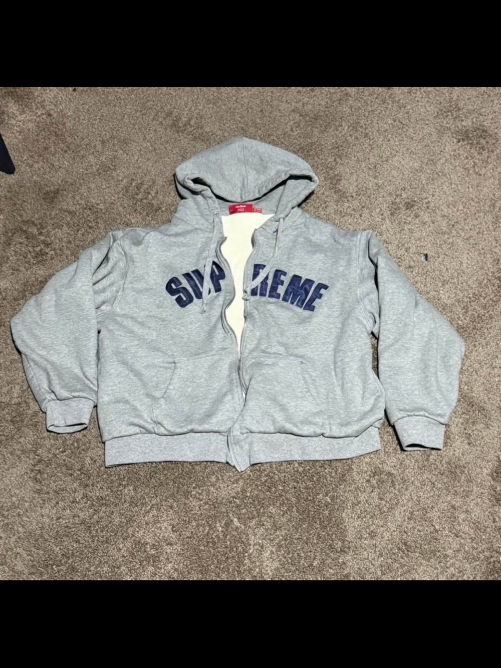 Supreme Gray Logo Zip-Up Hoodie